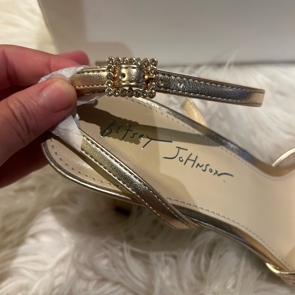 Women’s Betsey Johnson Gold Carli Flower Embellished Heels - Picture 3 of 8